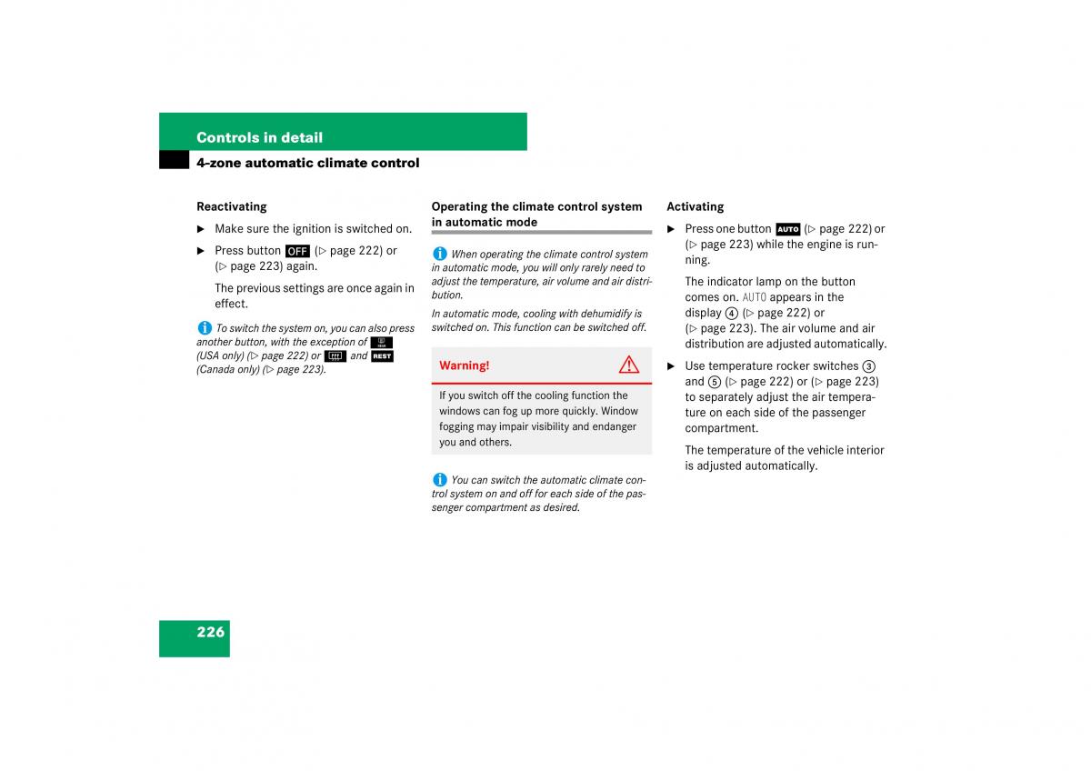 Mercedes Benz E Class W211 owners manual / page 227