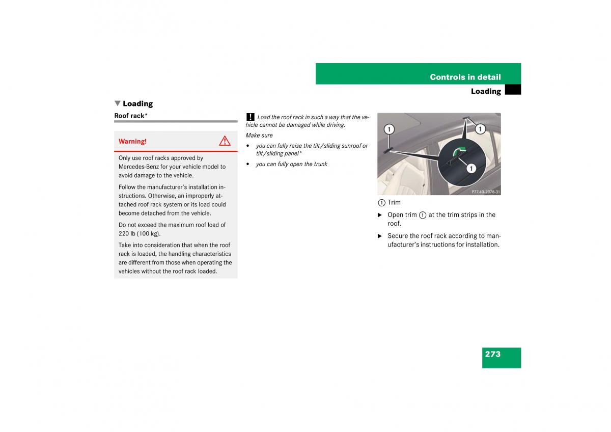 Mercedes Benz E Class W211 owners manual / page 274