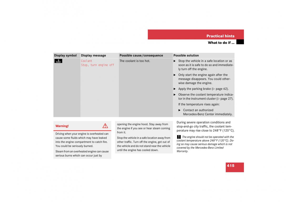 Mercedes Benz E Class W211 owners manual / page 416