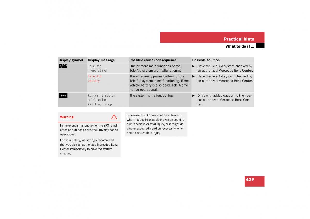 Mercedes Benz E Class W211 owners manual / page 430