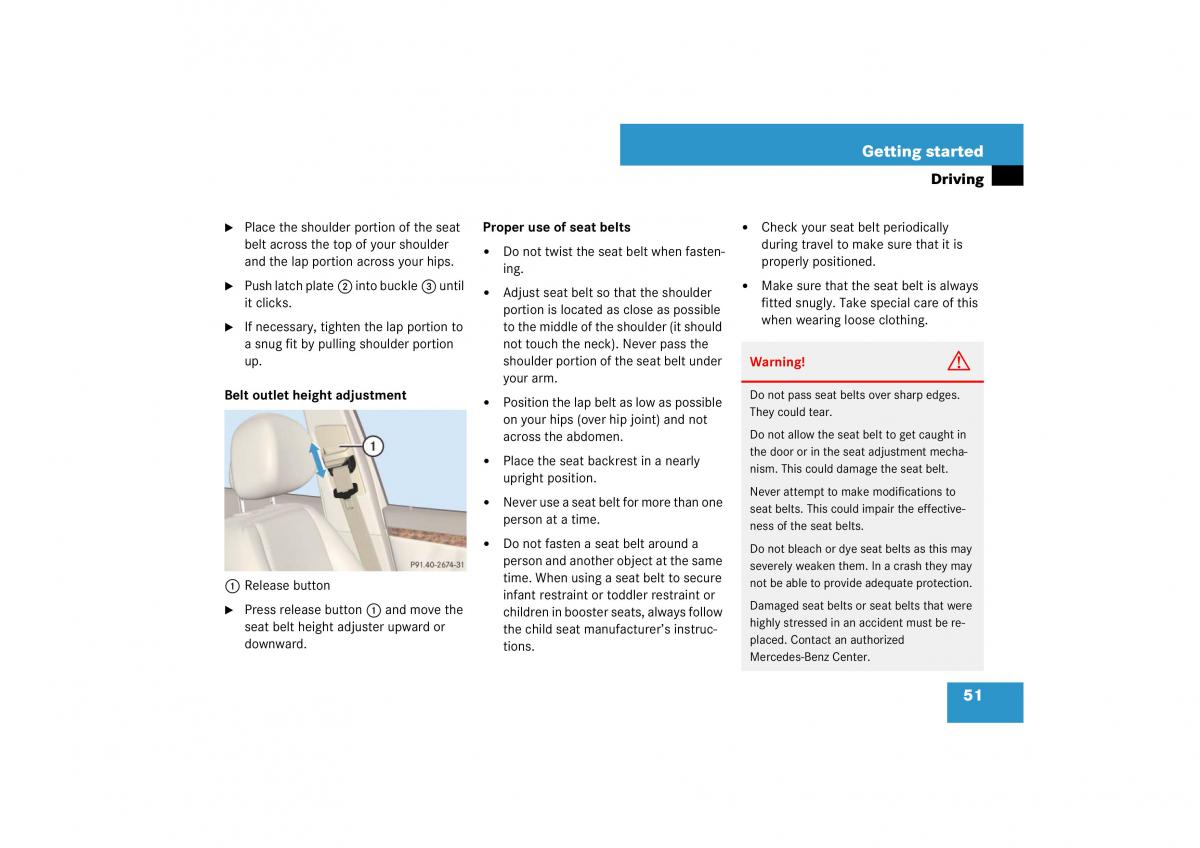 Mercedes Benz E Class W211 owners manual / page 52