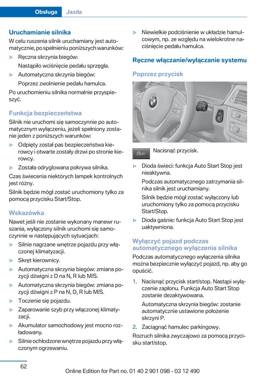 BMW 3 F30 instrukcja obslugi / page 62