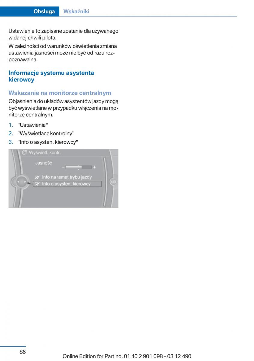 BMW 3 F30 instrukcja obslugi / page 86