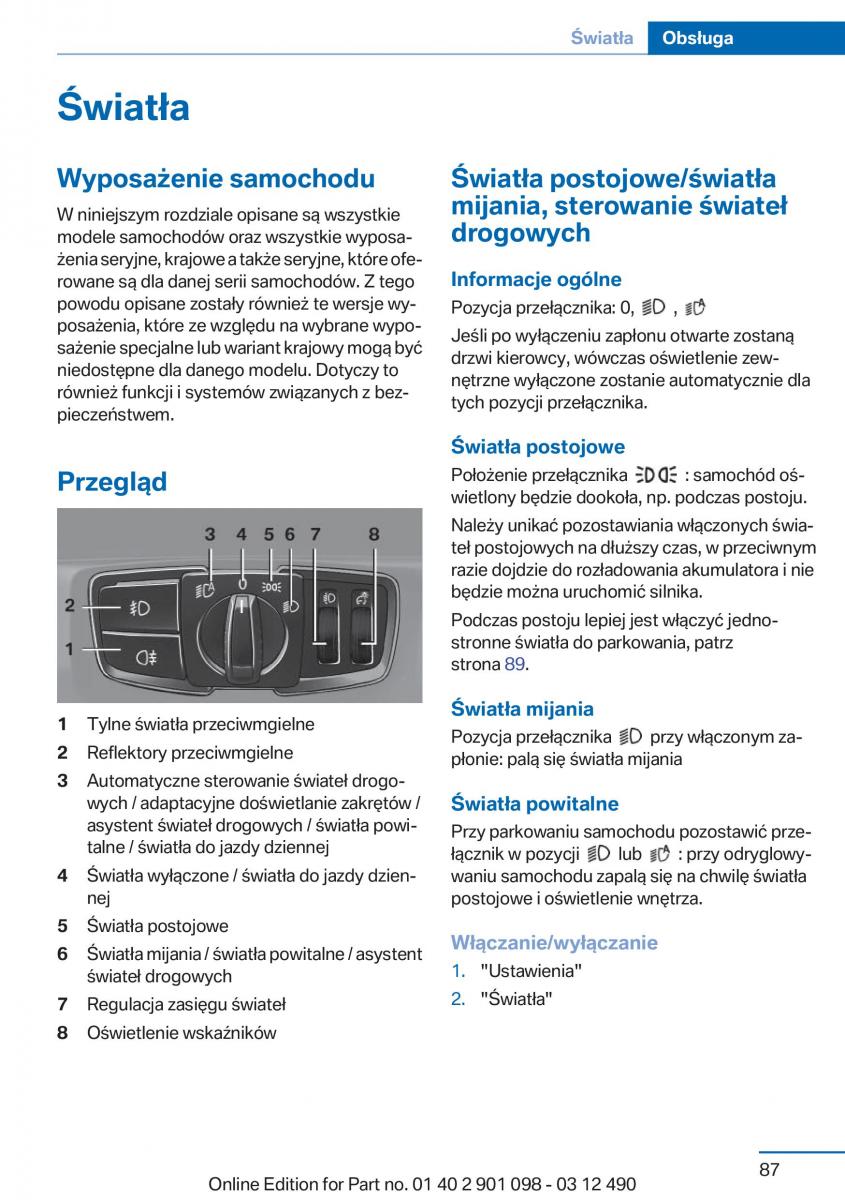 BMW 3 F30 instrukcja obslugi / page 87