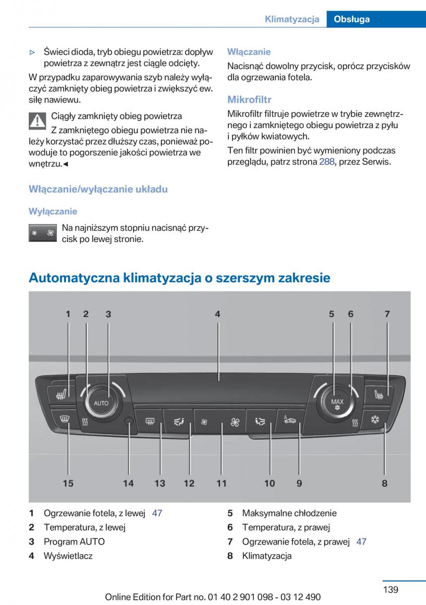 BMW 3 F30 instrukcja obslugi / page 139