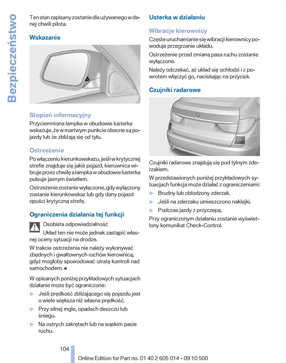 BMW 5 F07 GT Gran Turismo instrukcja obslugi / page 104