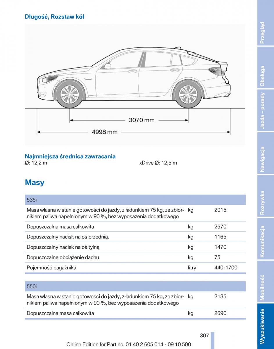 BMW 5 F07 GT Gran Turismo instrukcja obslugi / page 307