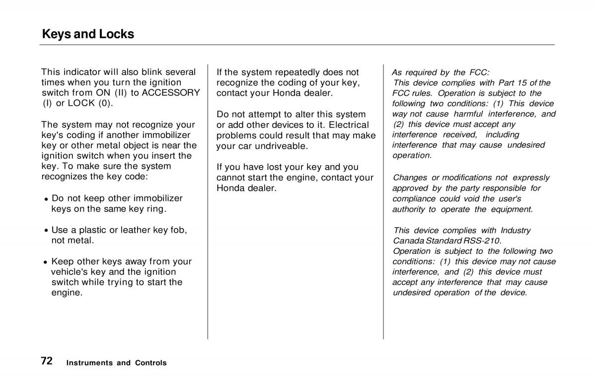 manual  Honda Prelude V 5 owners manual / page 73