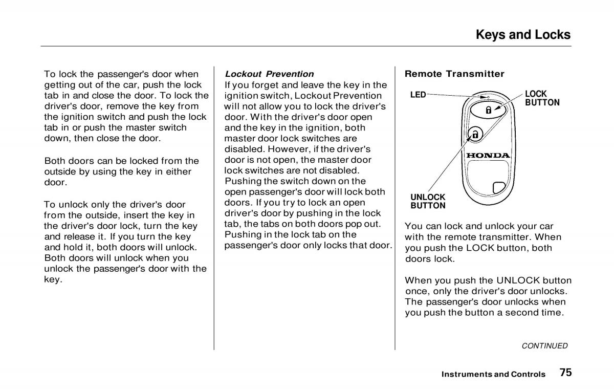 manual  Honda Prelude V 5 owners manual / page 76