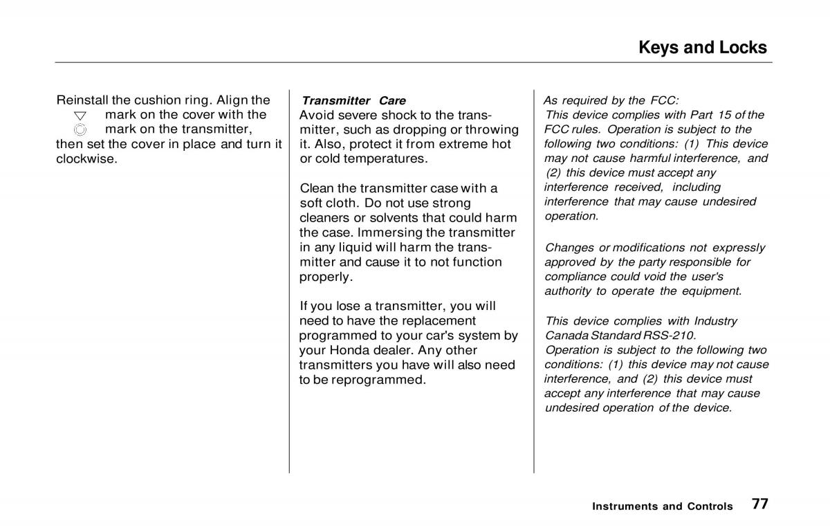 manual  Honda Prelude V 5 owners manual / page 78