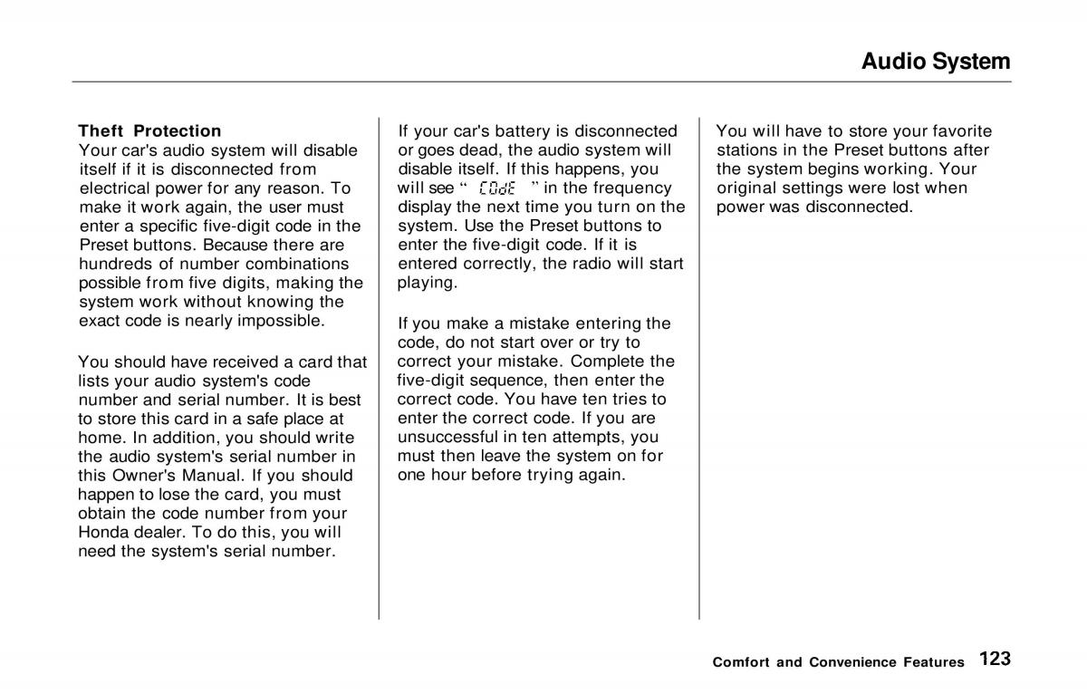 manual  Honda Prelude V 5 owners manual / page 123