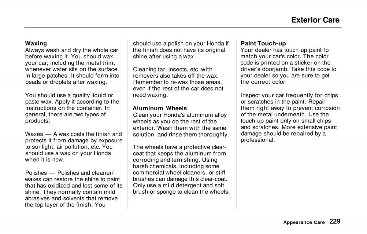 manual  Honda Prelude V 5 owners manual / page 225