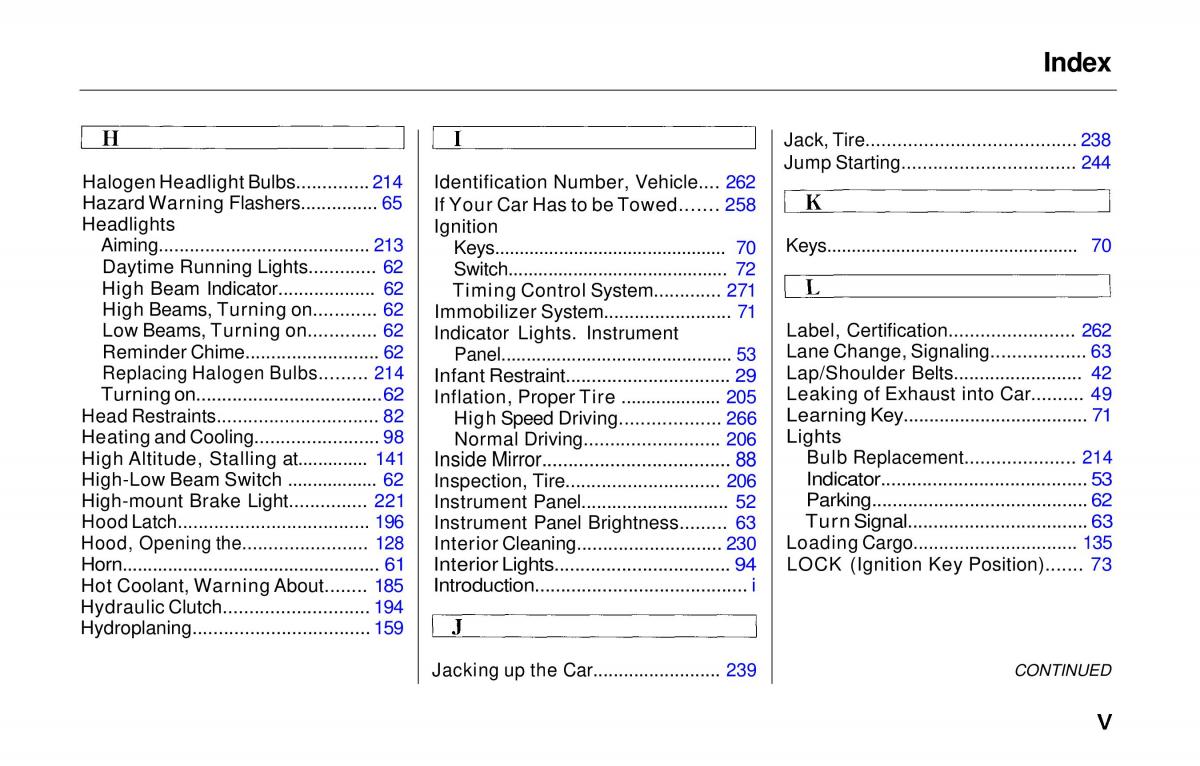 manual  Honda Prelude V 5 owners manual / page 279