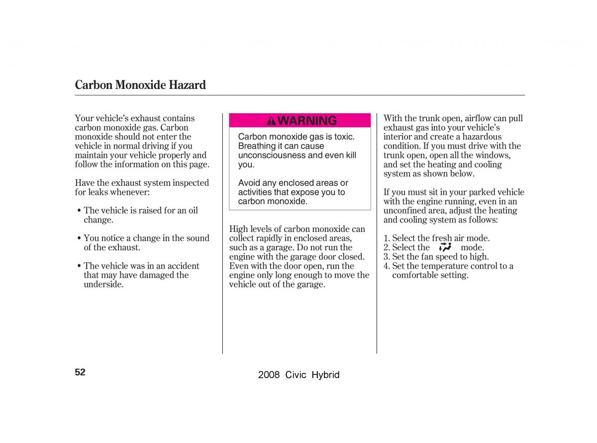 Honda Civic Hybrid VIII 8 owners manual / page 55