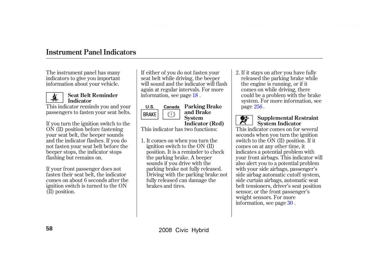 Honda Civic Hybrid VIII 8 owners manual / page 61