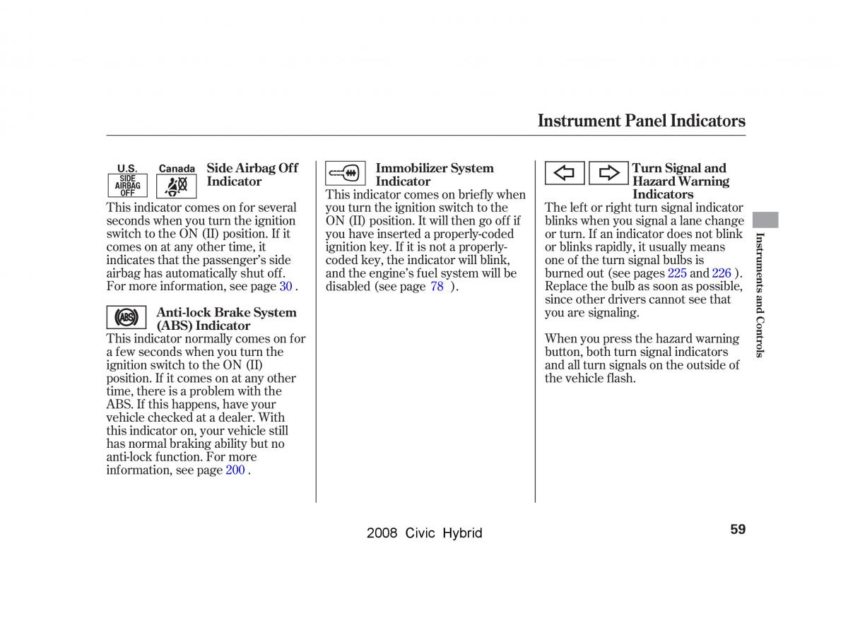 Honda Civic Hybrid VIII 8 owners manual / page 62