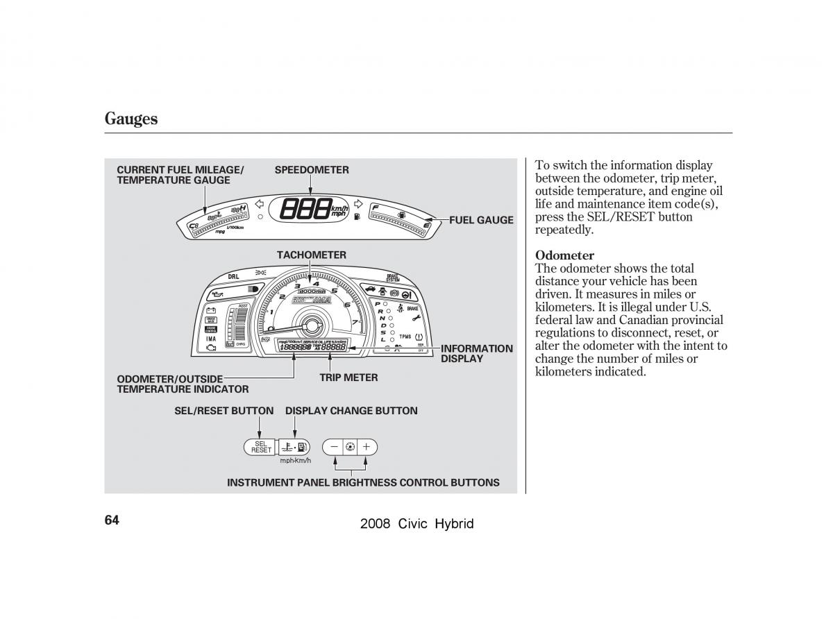 Honda Civic Hybrid VIII 8 owners manual / page 67