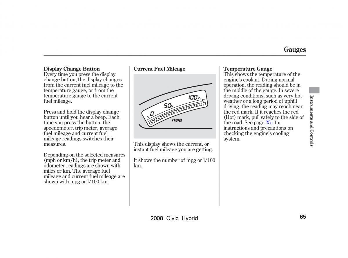 Honda Civic Hybrid VIII 8 owners manual / page 68