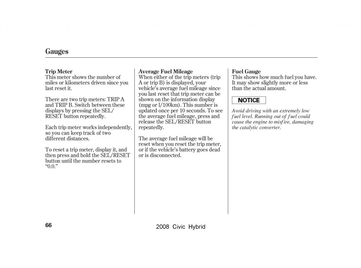 Honda Civic Hybrid VIII 8 owners manual / page 69