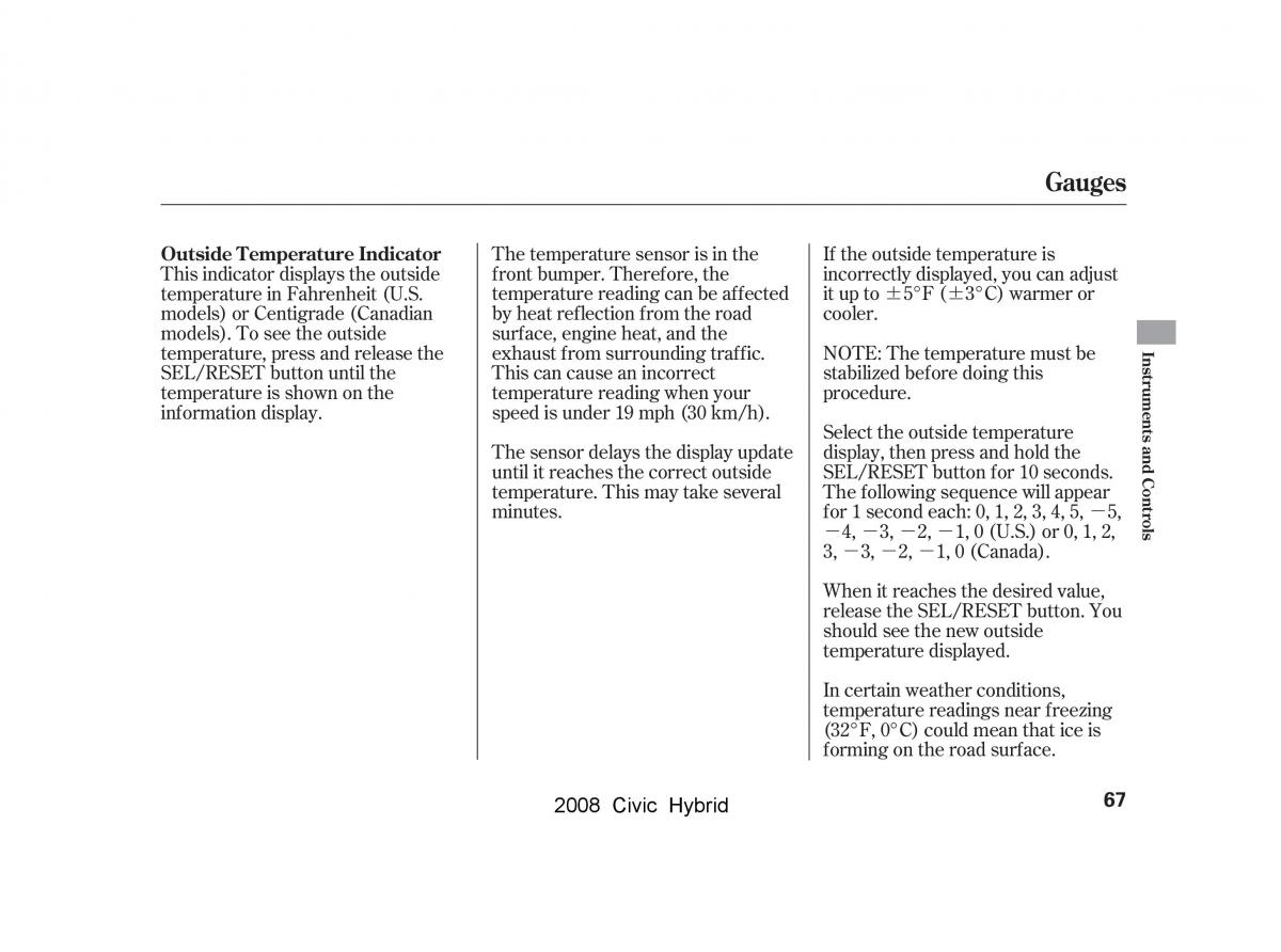 Honda Civic Hybrid VIII 8 owners manual / page 70