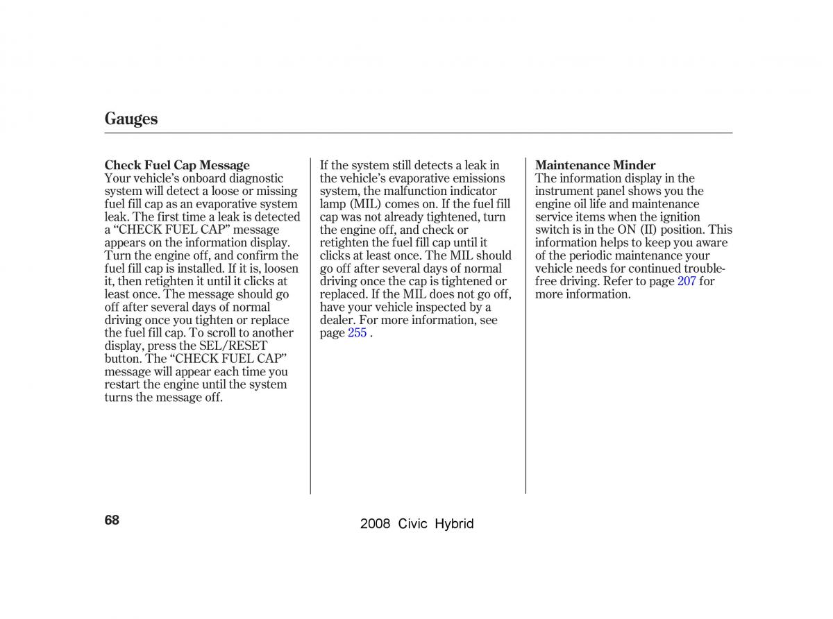 Honda Civic Hybrid VIII 8 owners manual / page 71