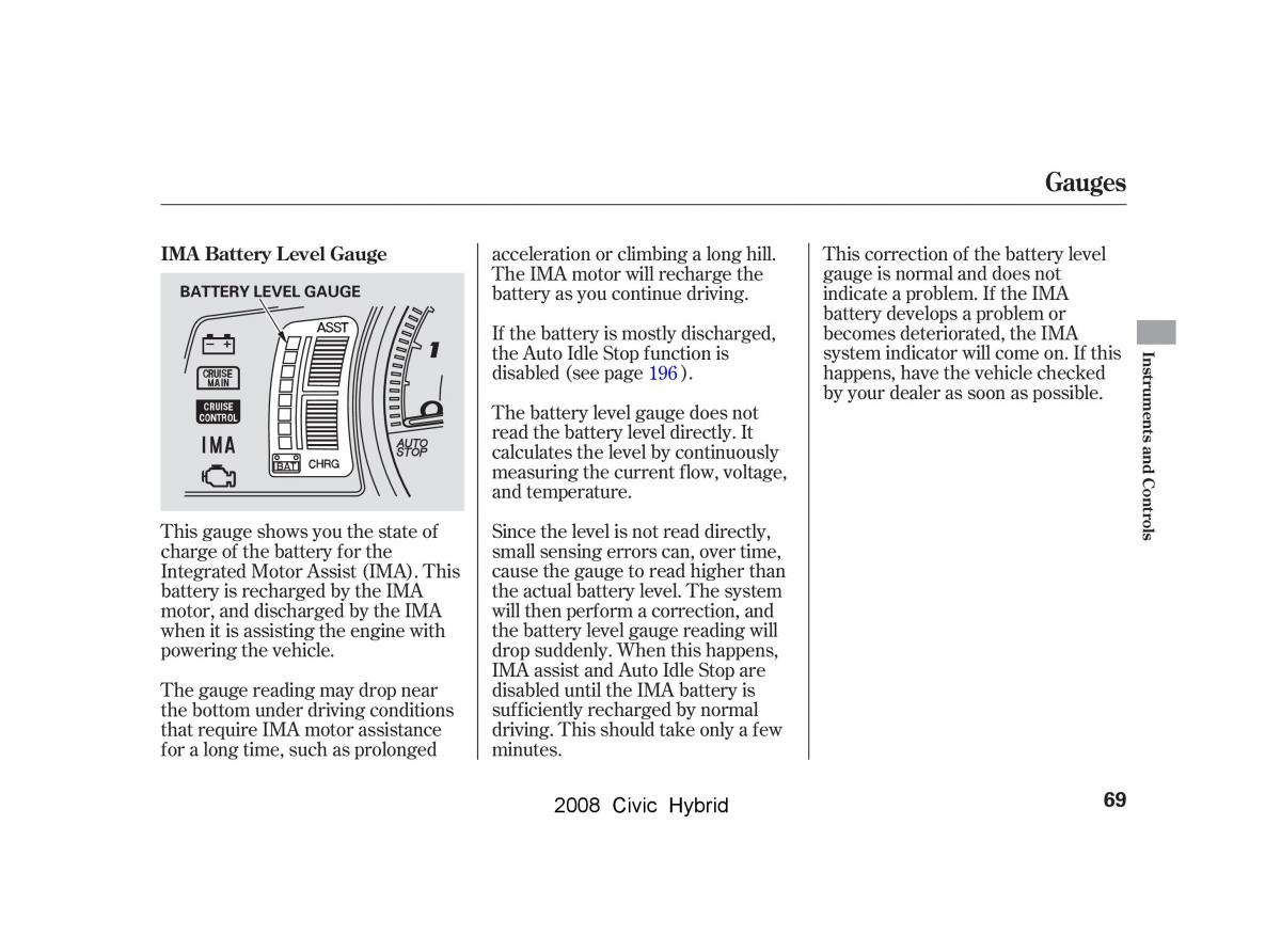 Honda Civic Hybrid VIII 8 owners manual / page 72