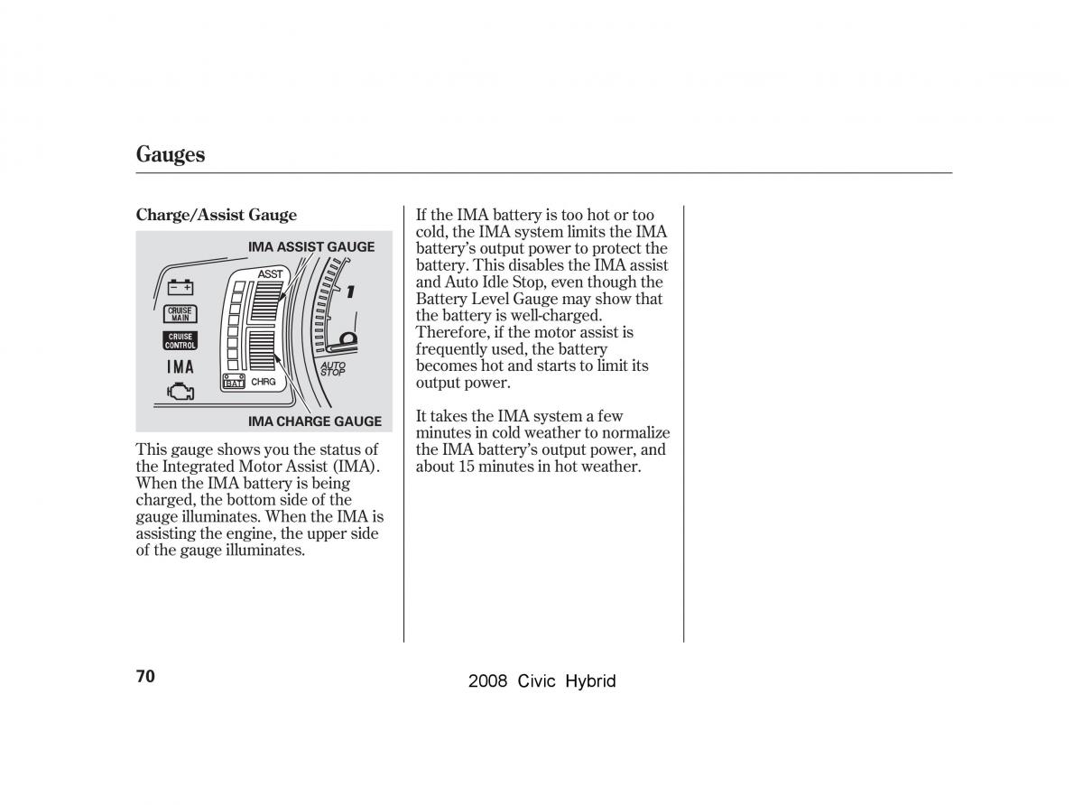 Honda Civic Hybrid VIII 8 owners manual / page 73