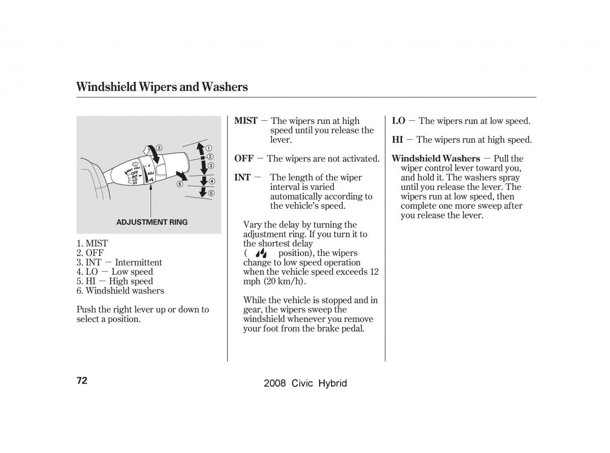 Honda Civic Hybrid VIII 8 owners manual / page 75