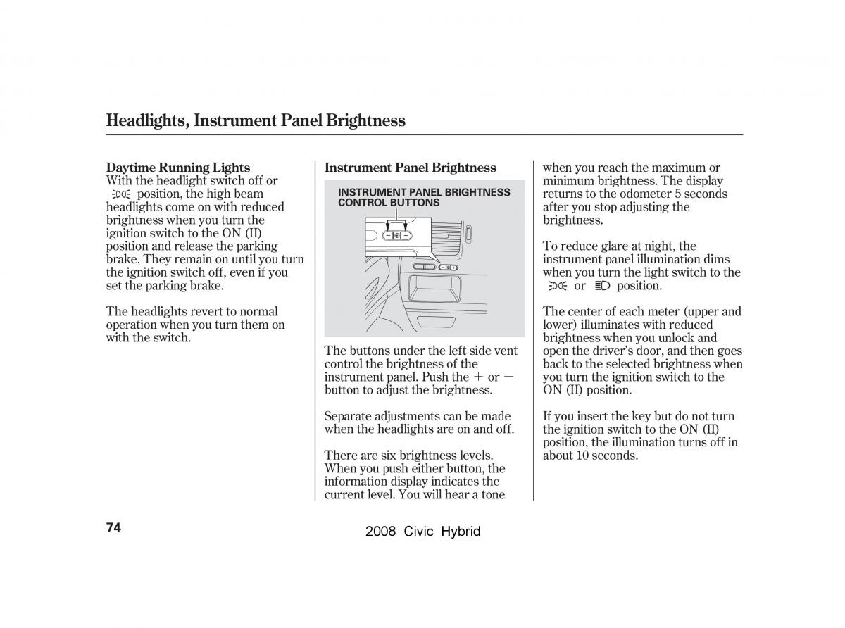 Honda Civic Hybrid VIII 8 owners manual / page 77