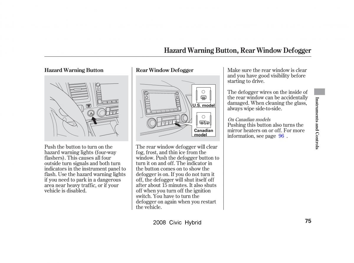 Honda Civic Hybrid VIII 8 owners manual / page 78