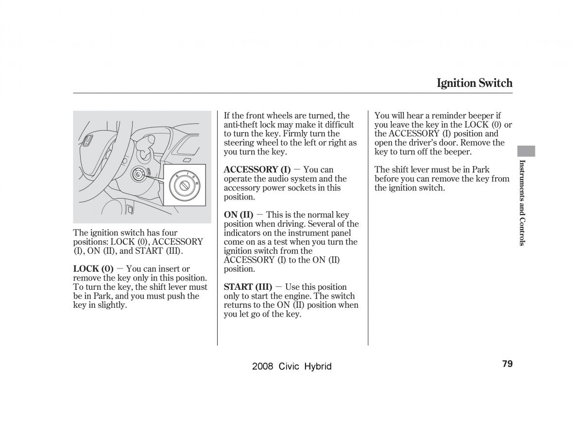 Honda Civic Hybrid VIII 8 owners manual / page 82