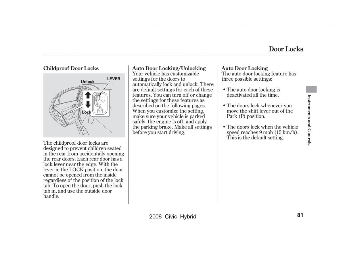 Honda Civic Hybrid VIII 8 owners manual / page 84