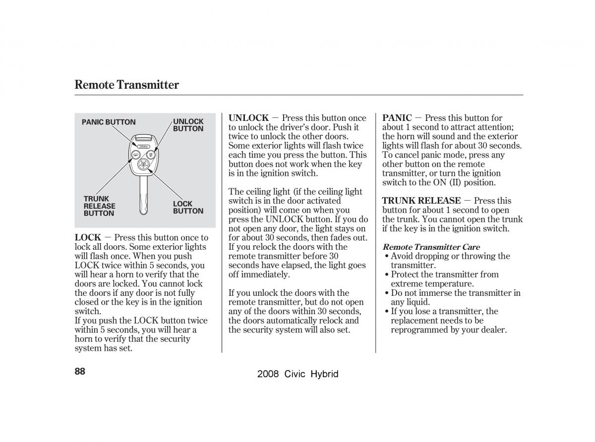 Honda Civic Hybrid VIII 8 owners manual / page 91