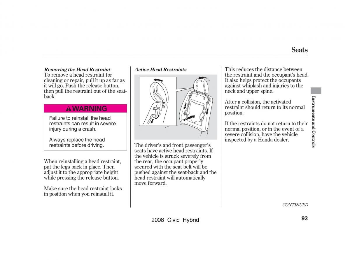 Honda Civic Hybrid VIII 8 owners manual / page 96