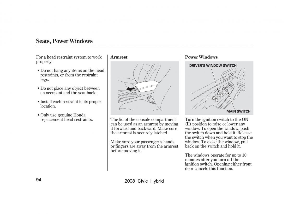 Honda Civic Hybrid VIII 8 owners manual / page 97