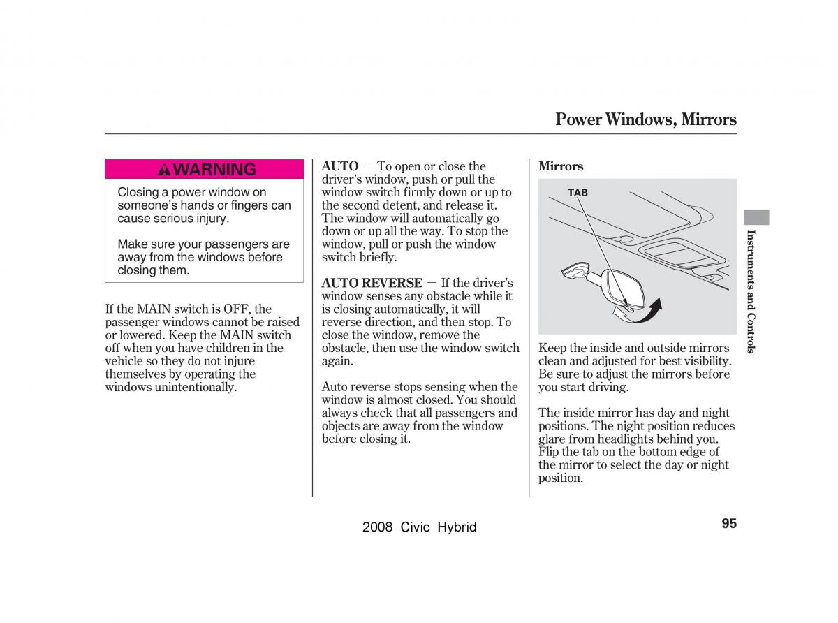 Honda Civic Hybrid VIII 8 owners manual / page 98