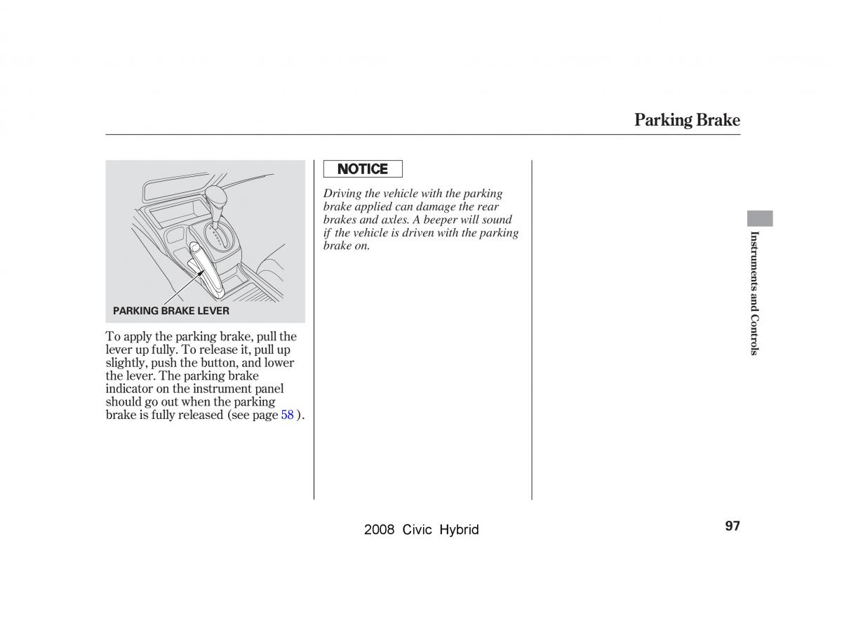 Honda Civic Hybrid VIII 8 owners manual / page 100