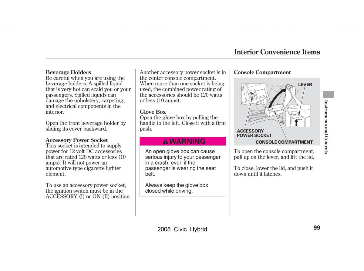 Honda Civic Hybrid VIII 8 owners manual / page 102