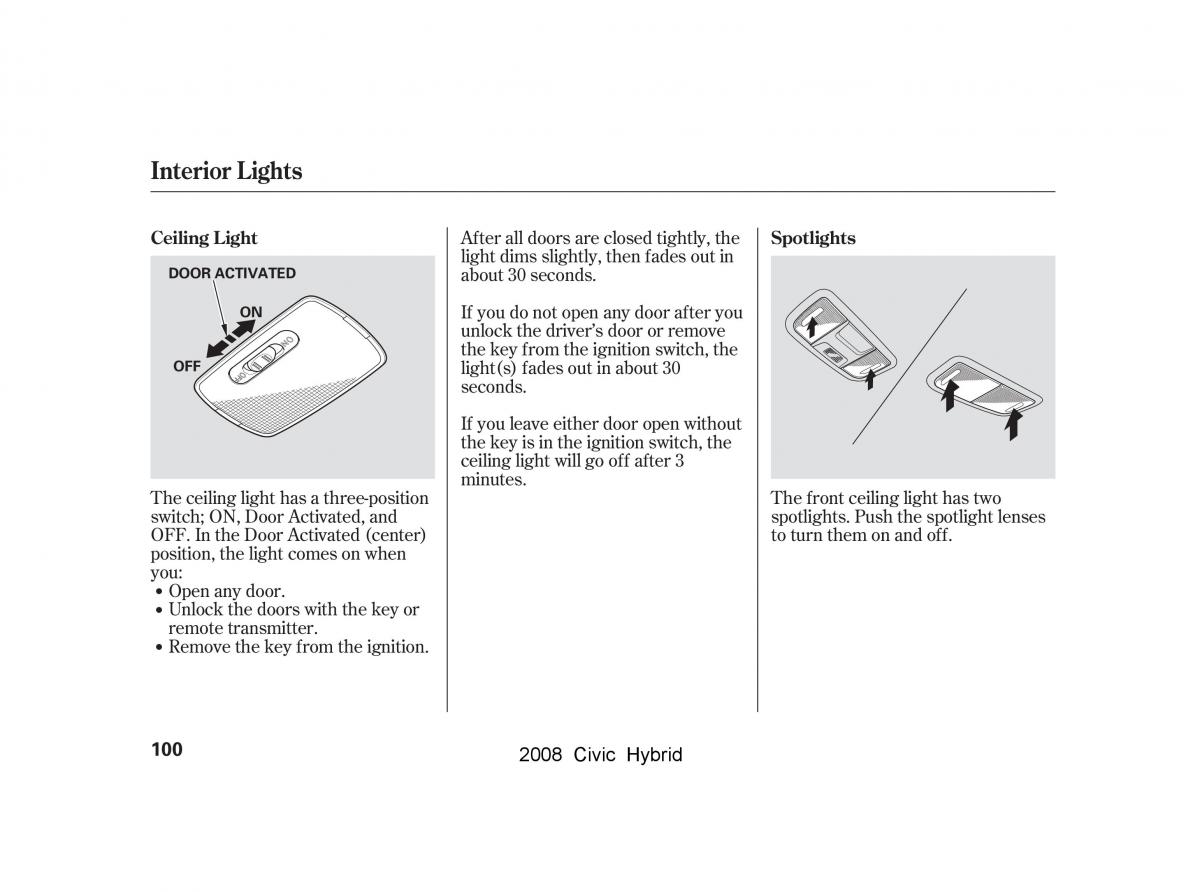 Honda Civic Hybrid VIII 8 owners manual / page 103