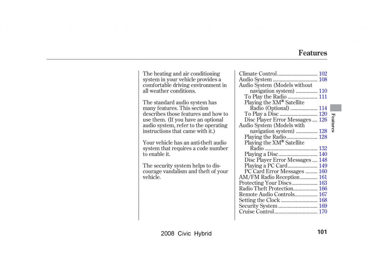 Honda Civic Hybrid VIII 8 owners manual / page 104