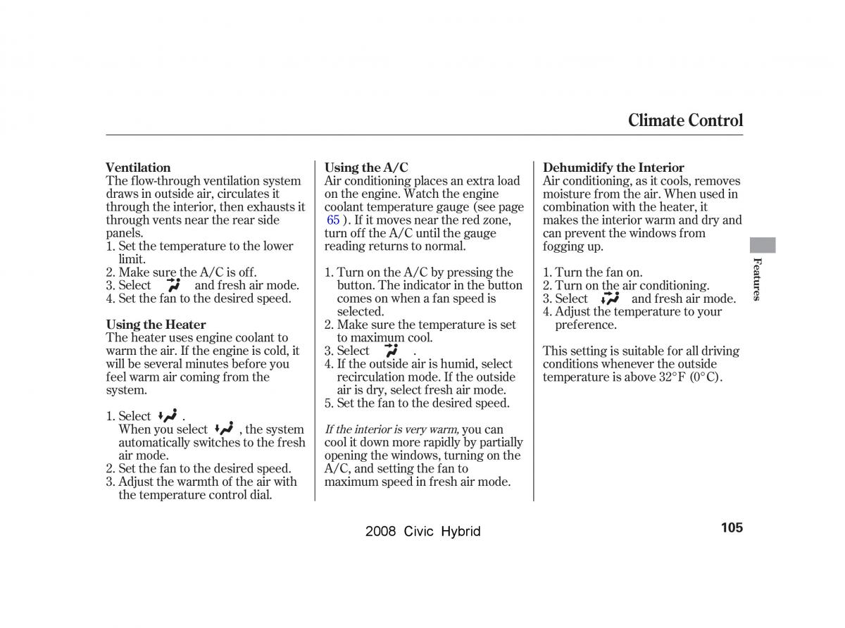 Honda Civic Hybrid VIII 8 owners manual / page 108