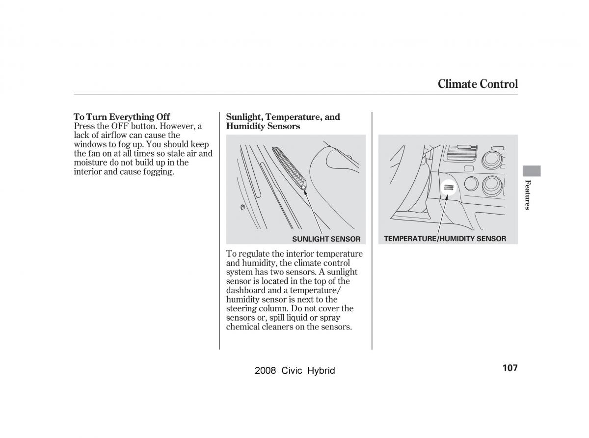 Honda Civic Hybrid VIII 8 owners manual / page 110