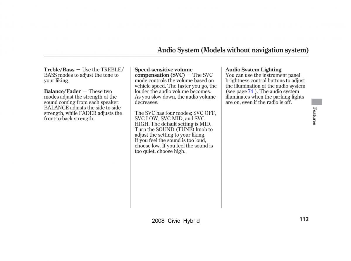 Honda Civic Hybrid VIII 8 owners manual / page 116