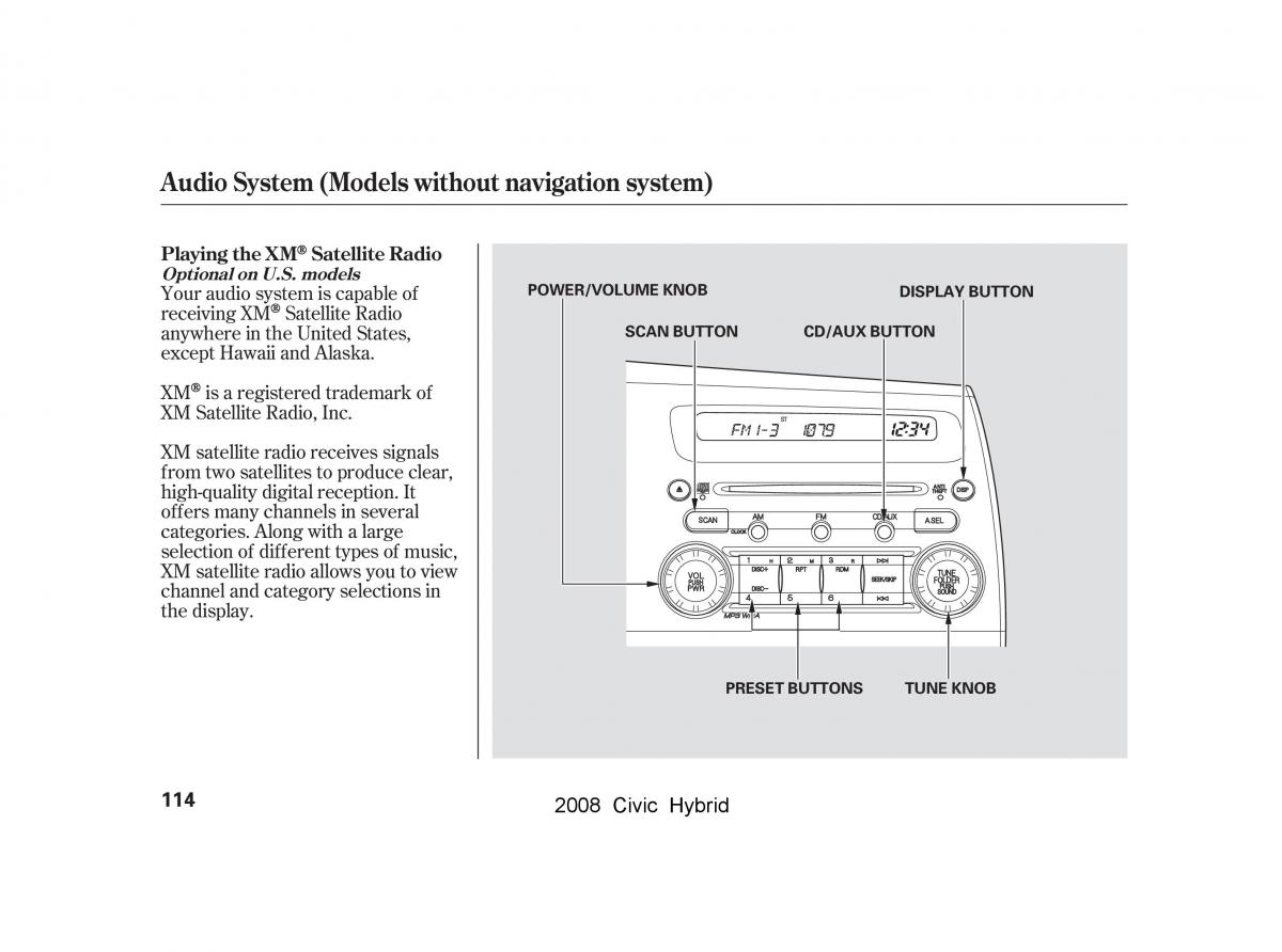 Honda Civic Hybrid VIII 8 owners manual / page 117