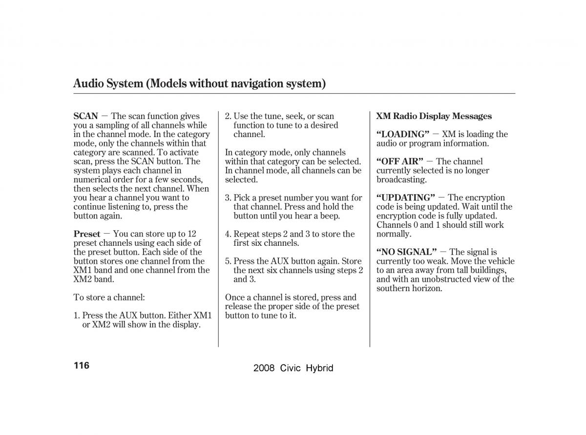 Honda Civic Hybrid VIII 8 owners manual / page 119