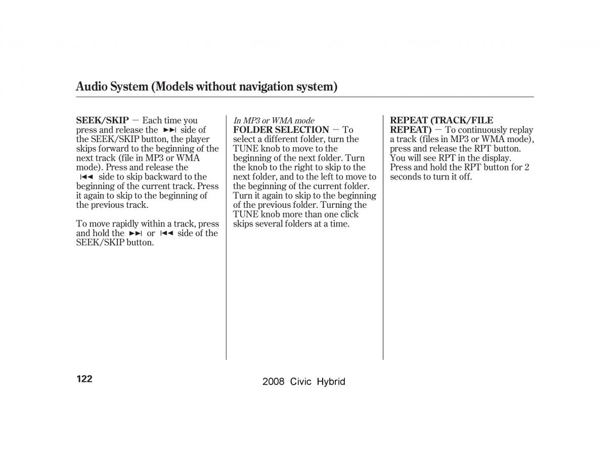 Honda Civic Hybrid VIII 8 owners manual / page 125