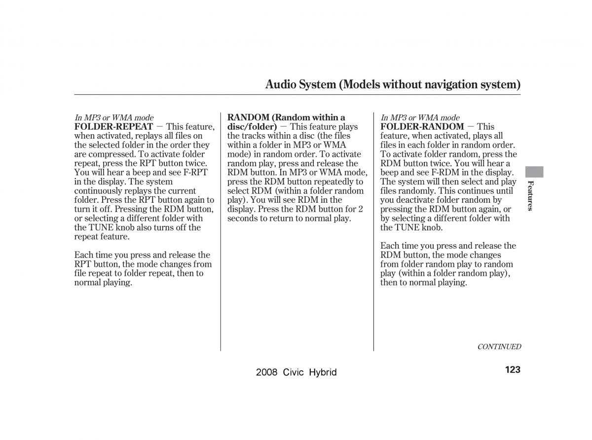 Honda Civic Hybrid VIII 8 owners manual / page 126