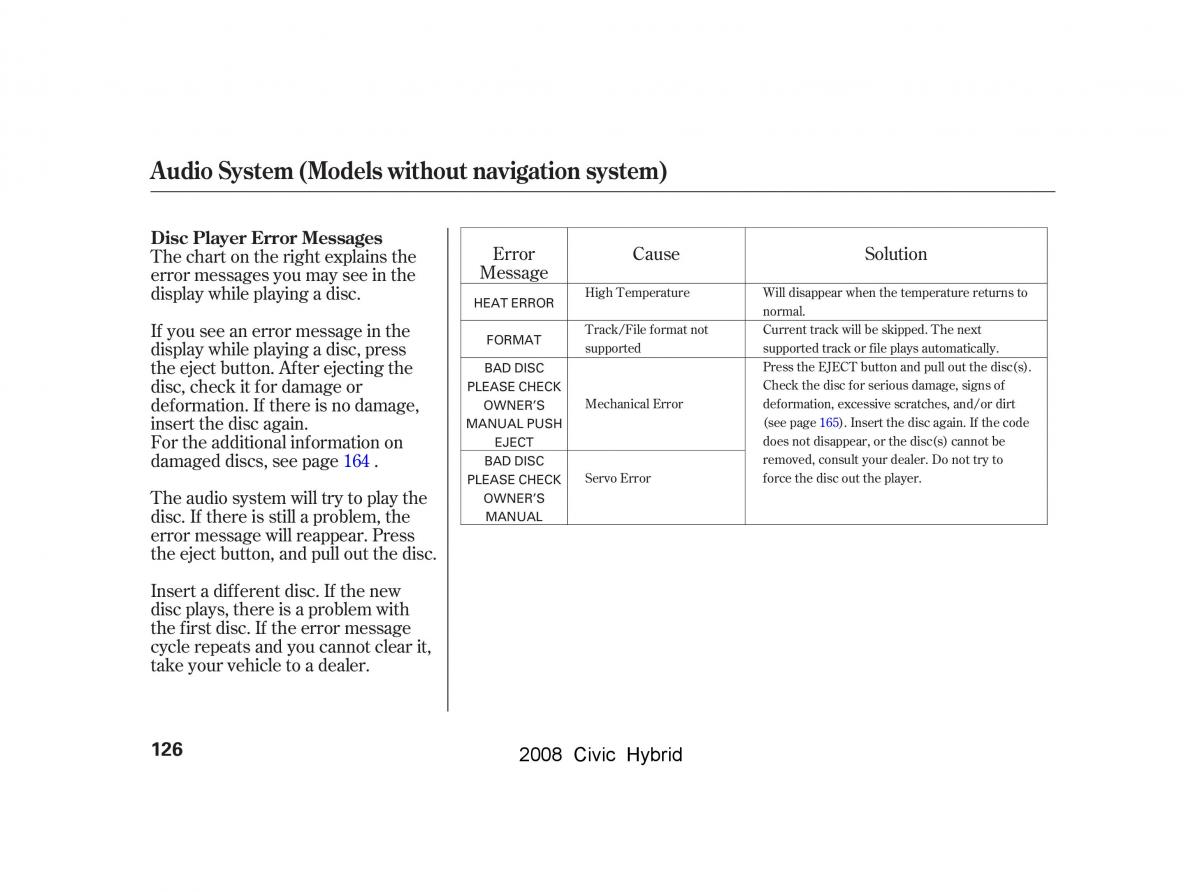 Honda Civic Hybrid VIII 8 owners manual / page 129