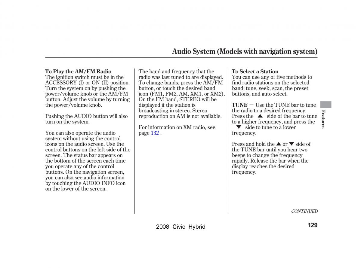 Honda Civic Hybrid VIII 8 owners manual / page 132