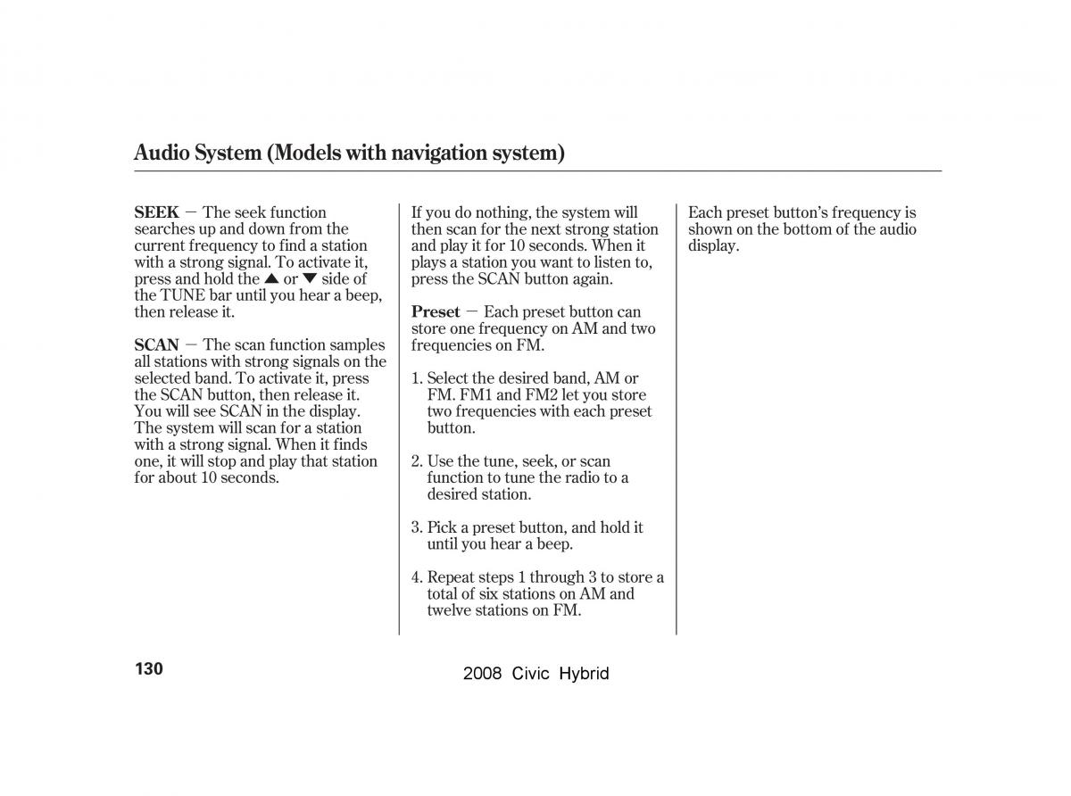 Honda Civic Hybrid VIII 8 owners manual / page 133